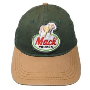 Mack Trucks Baseball Cap Green Beige One Size Bulldog Logo Patch Slideback Hat